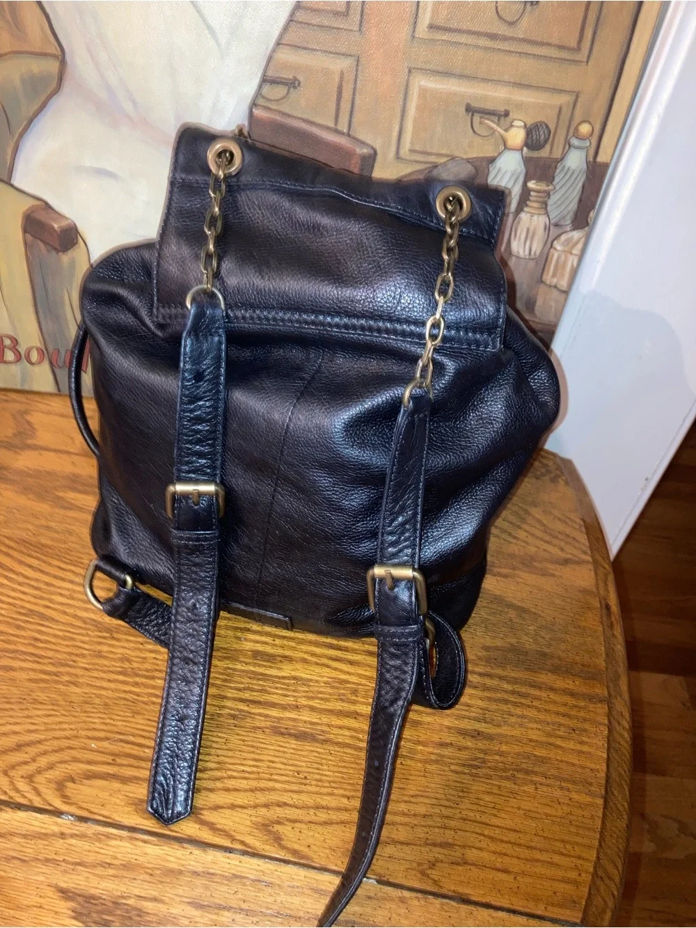 Frye Jade Studded Leather Convertible Leather Backpack with Chain Strap Black